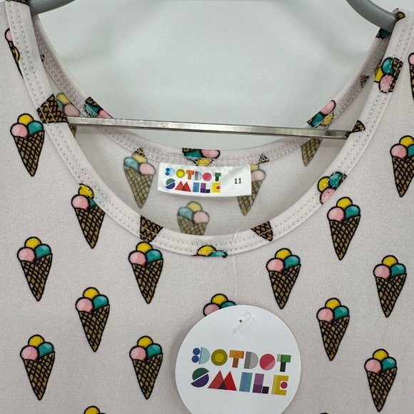 Dot Dot Smile Girl's Cap Sleeve Dress sz 11 Short Sleeve White Ice Cream Cones - Picture 3 of 6